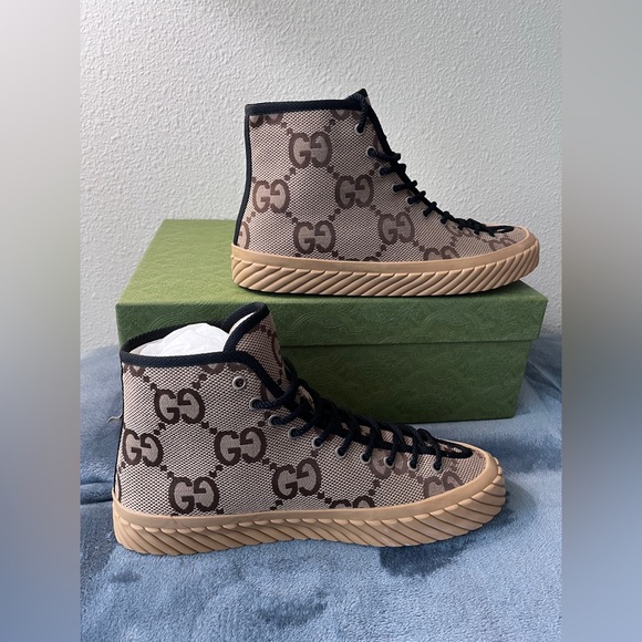 BRAND NEW Gucci GG Maxi Canvas High Top Sneaker Beige Ebony Men Size 11 US 11.5 - Picture 5 of 8